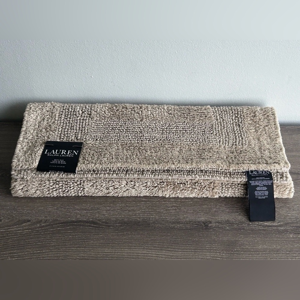 Gorgeous RALPH LAUREN Bath Rug Mat Reversible 100% COTTON Beige Tan - Picture 2 of 6